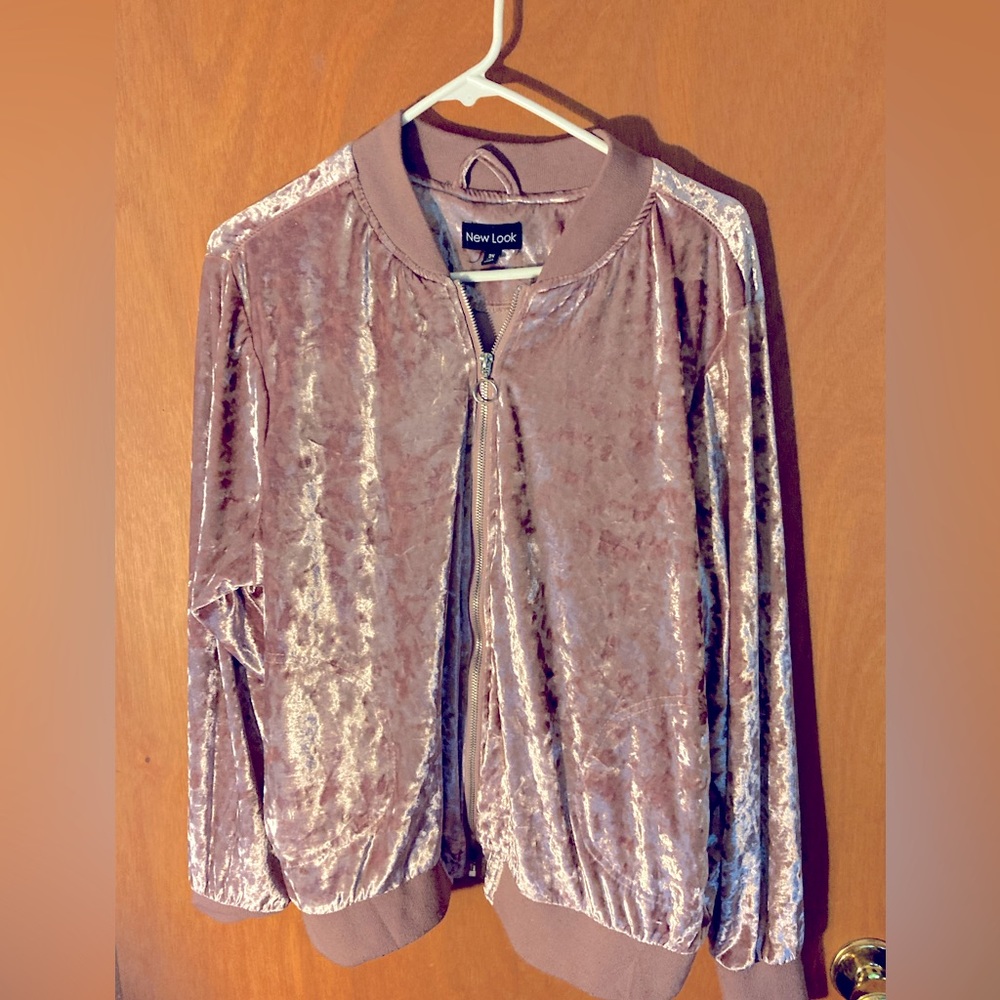 Dusky pink velvet zipper jacket